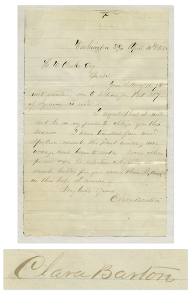 Clara Barton Autograph Letter Signed -- With a Photo of Her Childhood Home